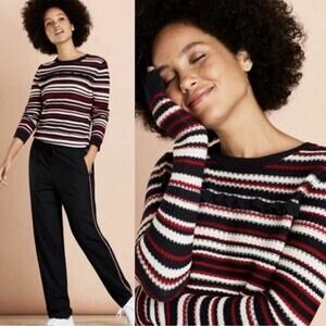 Brooks Brothers Striped Pointelle Cotton Sweater Size L Blue Red White